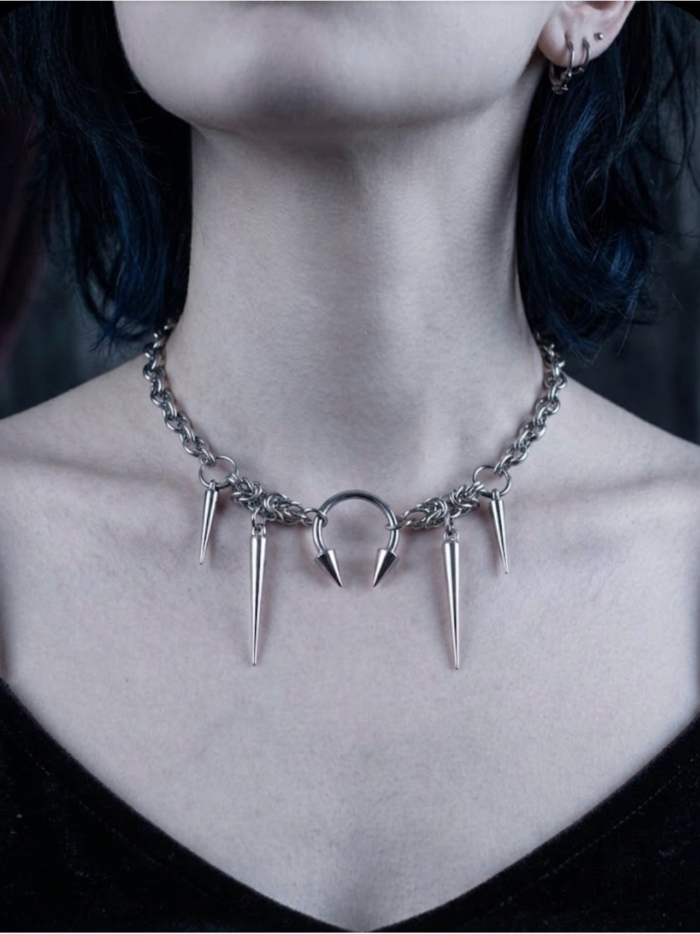 Hand Crafted Silver Spike Choker Necklace